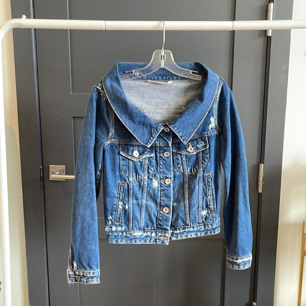 Zara denim off the shoulder jacket